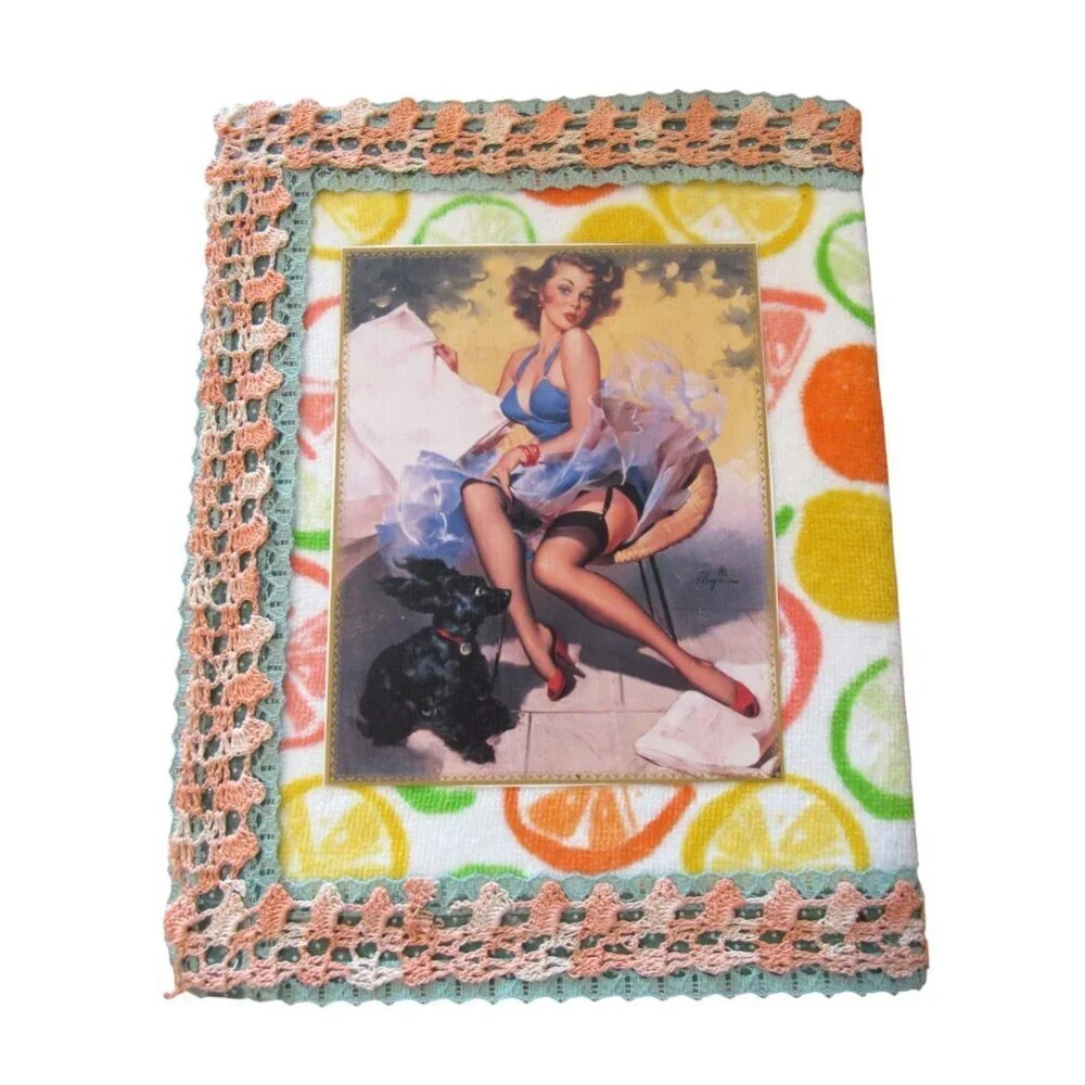 Handmade Journal Featuring 1940s Ladies Decorated with Fabric & Lace -‎ New